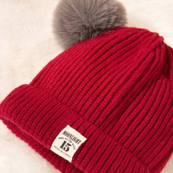 Red Toddler Pom Pom Beanie - Picture 4 of 4